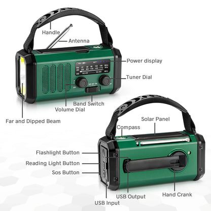 Emergency Solar Hand Crank Radio – 10000mAh Power Bank