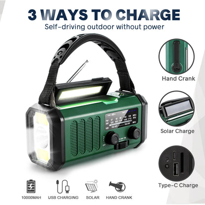 Emergency Solar Hand Crank Radio – 10000mAh Power Bank