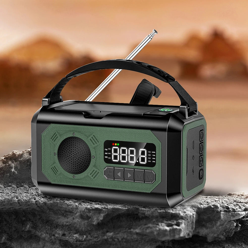 12000mAh Emergency Radio with Dual Solar Panels & Hand Crank (AM/FM/NOAA)