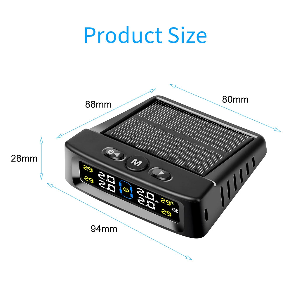 Solar TPMS Car Tire Pressure Alarm Digital Colorful Display 4/6 External Sensors Waterproof Tire Pressure Temperature Warning