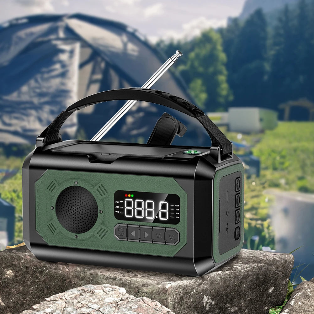 12000mAh Emergency Radio with Dual Solar Panels & Hand Crank (AM/FM/NOAA)