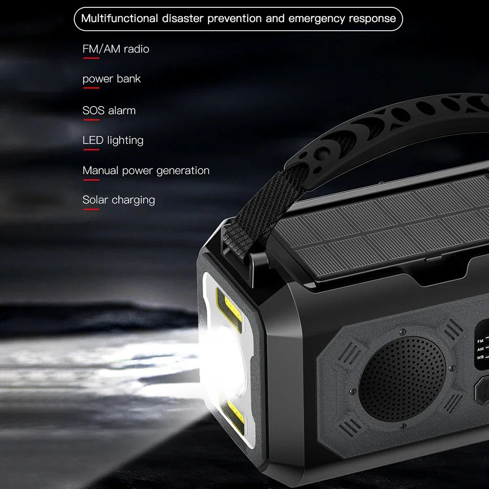 12000mAh Emergency Radio with Dual Solar Panels & Hand Crank (AM/FM/NOAA)