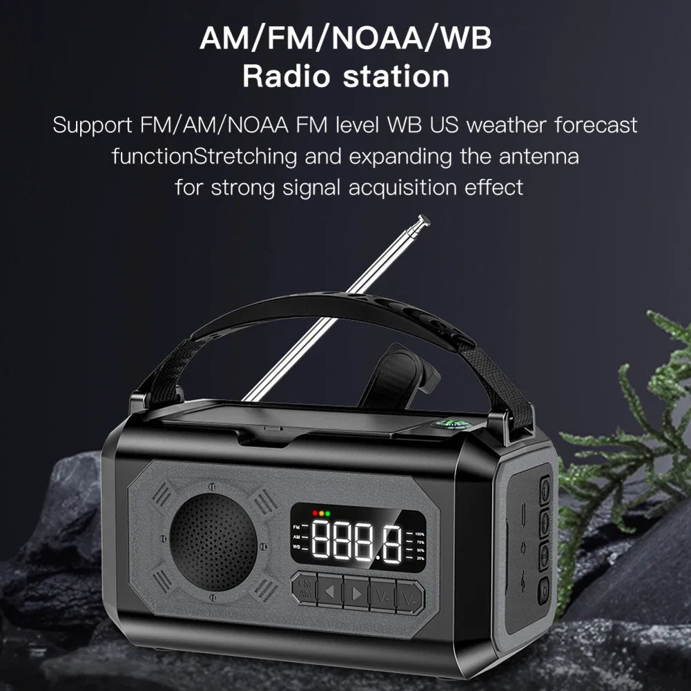 12000mAh Emergency Radio with Dual Solar Panels & Hand Crank (AM/FM/NOAA)